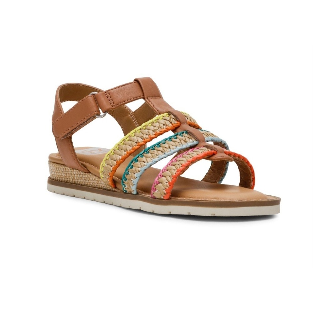 DV Dolce Vita Donovan Girls Multi Color Braided Wedge Sandals Tan SF3409 Size 4